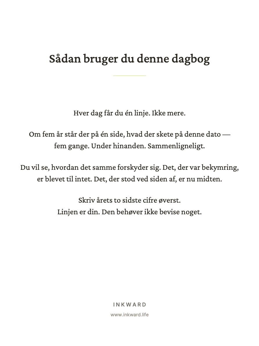 Indvendig side i skabelonen „En linje om dagen“: Sådan bruger du denne dagbog