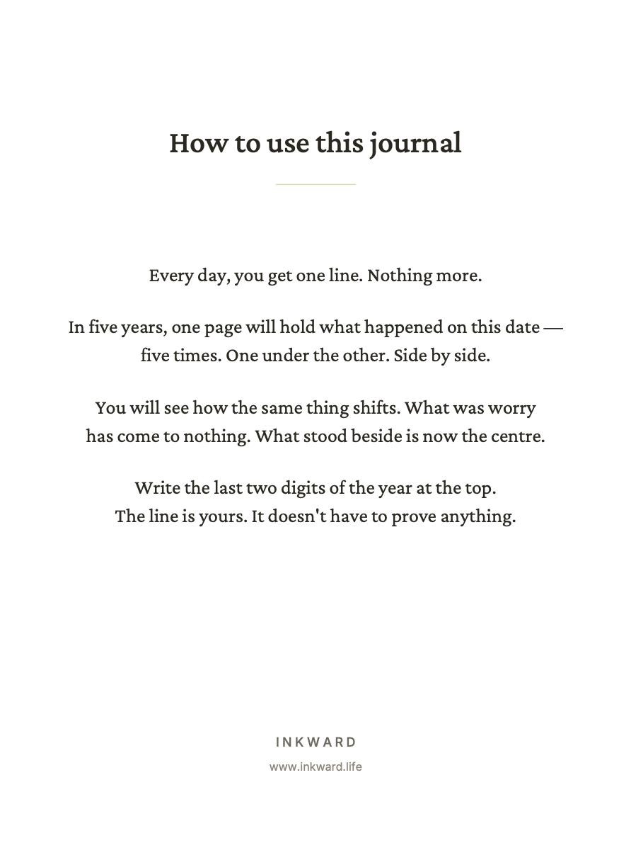 Inside page of the “One Line a Day” template: how to use this journal