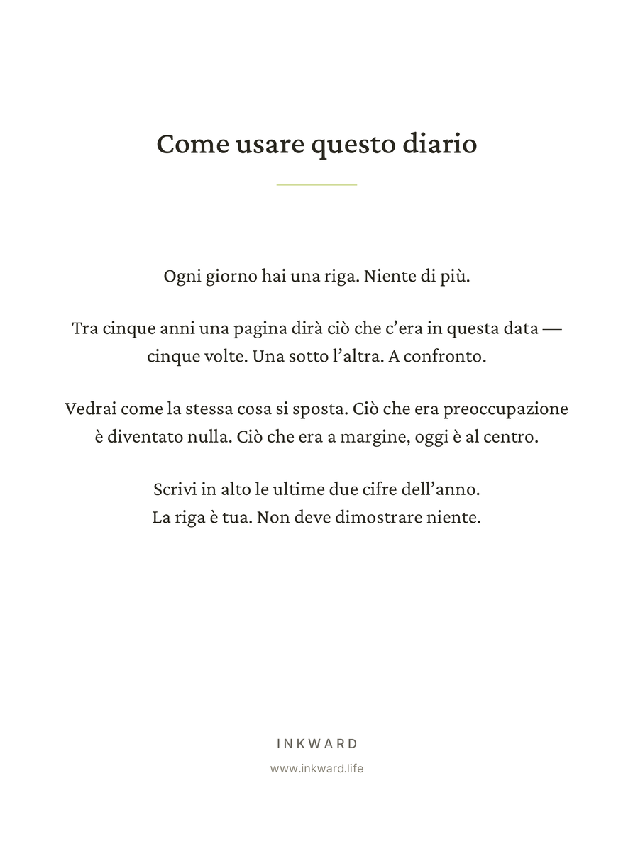 Pagina interna del modello &laquo;Una riga al giorno&raquo;: come usare questo diario