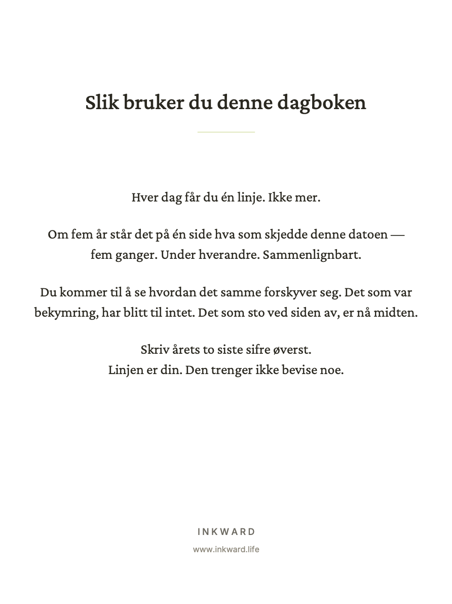 Innsiden av malen «Én linje om dagen»: slik bruker du denne dagboka