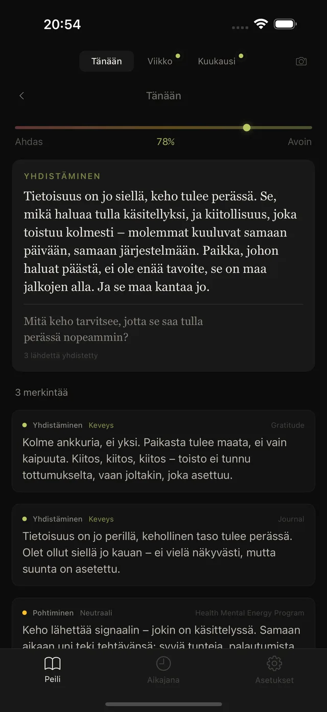 Inkward-sovellus: päivän peili iPhonella